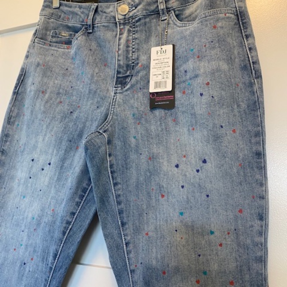 FDJ French Dressing Jeans 'Olivia' sz 12 US mid-rise slim leg denim jeans hearts